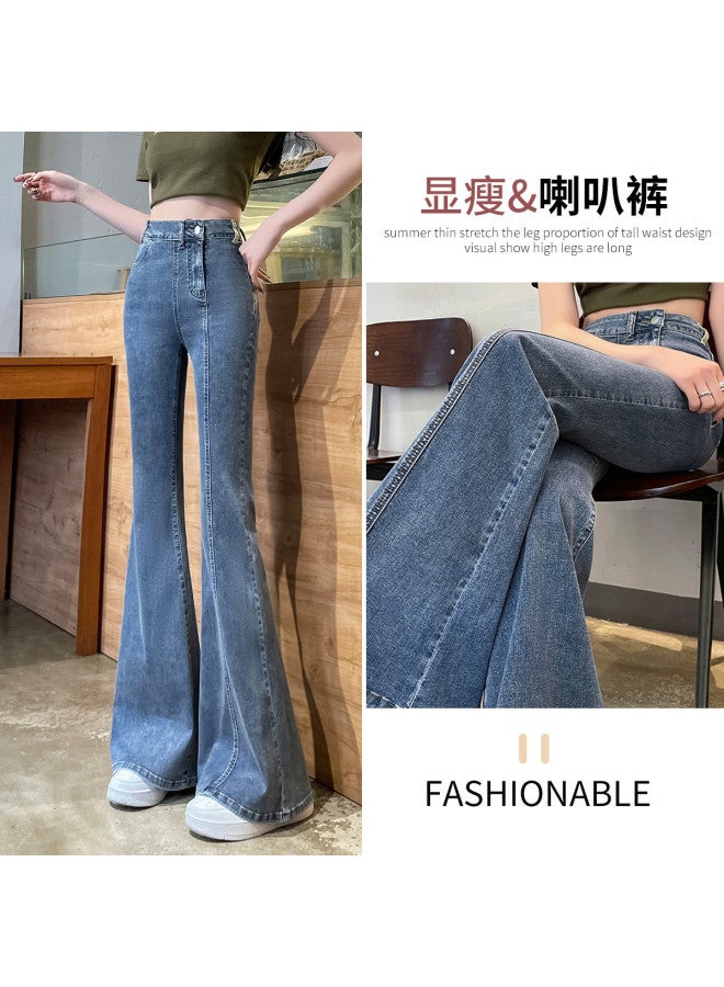 TonLion summer Thin Breathable Skin-friendly Korean-style Youthful Pants Elegant Office Wear Slim Flared Trousers - Image 2