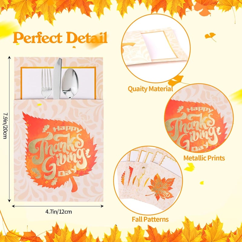 FOIMAS Thanksgiving Cutlery Holder,24 Pack Pumpkin Turkey Cutlery Utensil Holders for Fall Thanksgiving Harvest Party Dinner Table Decoration Supply - Image 3