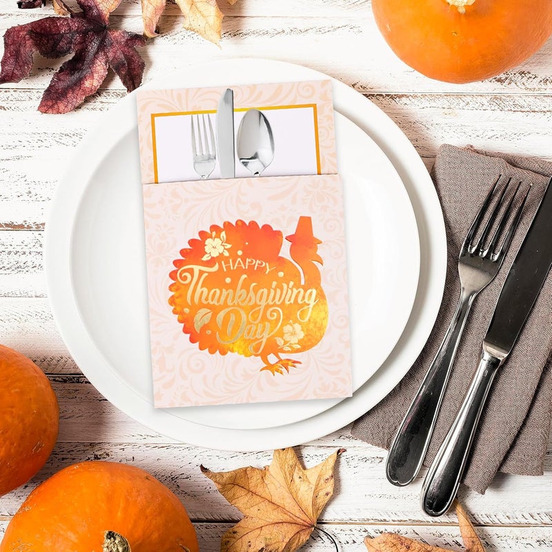 FOIMAS Thanksgiving Cutlery Holder,24 Pack Pumpkin Turkey Cutlery Utensil Holders for Fall Thanksgiving Harvest Party Dinner Table Decoration Supply - Image 5