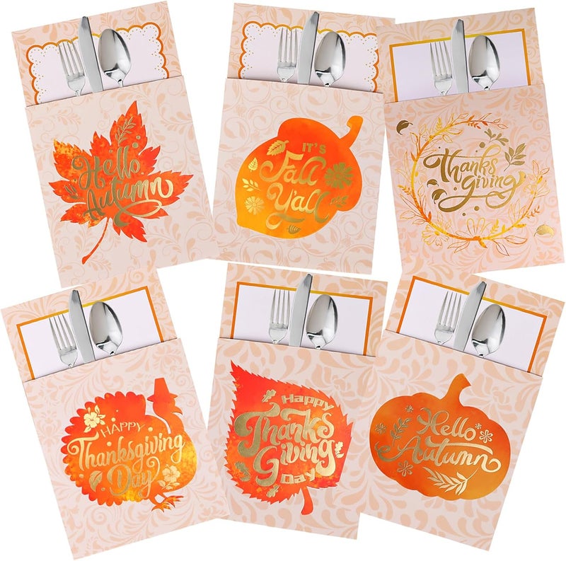 FOIMAS Thanksgiving Cutlery Holder,24 Pack Pumpkin Turkey Cutlery Utensil Holders for Fall Thanksgiving Harvest Party Dinner Table Decoration Supply - Image 1