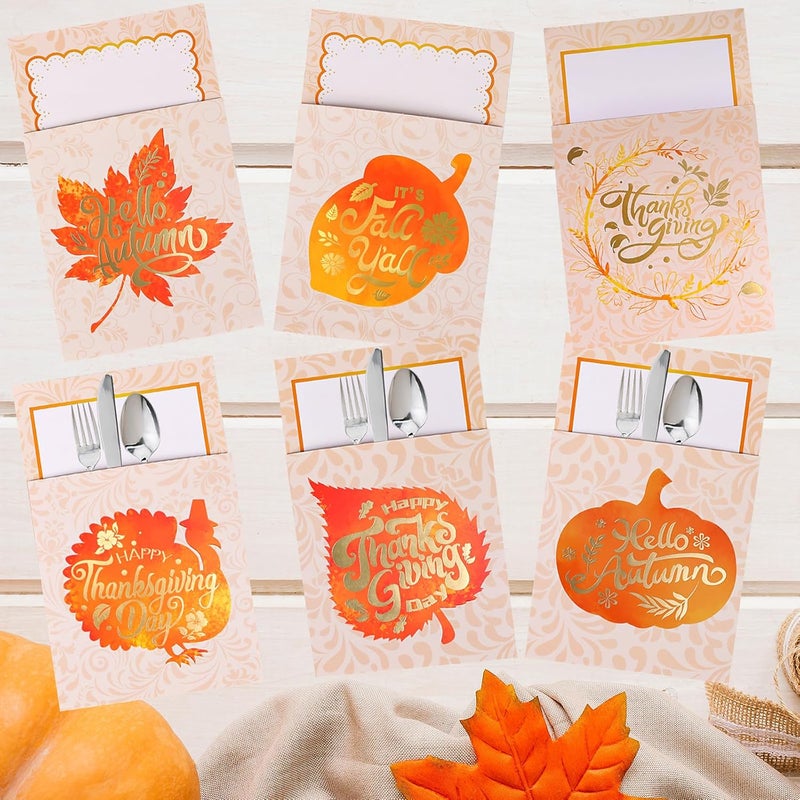 FOIMAS Thanksgiving Cutlery Holder,24 Pack Pumpkin Turkey Cutlery Utensil Holders for Fall Thanksgiving Harvest Party Dinner Table Decoration Supply - Image 4