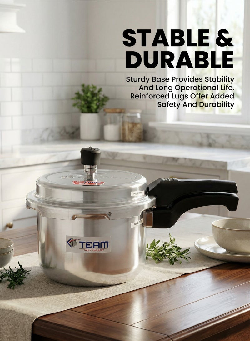 تيم TEAM Pressure Cooker 3 Liter – Heavy‑Duty Aluminium Cooker with Bakelite Handle, Anti‑Spill Lid, Whistle Valve, Fast Cooking – Gas & Electric Stove Compatible - Image 4