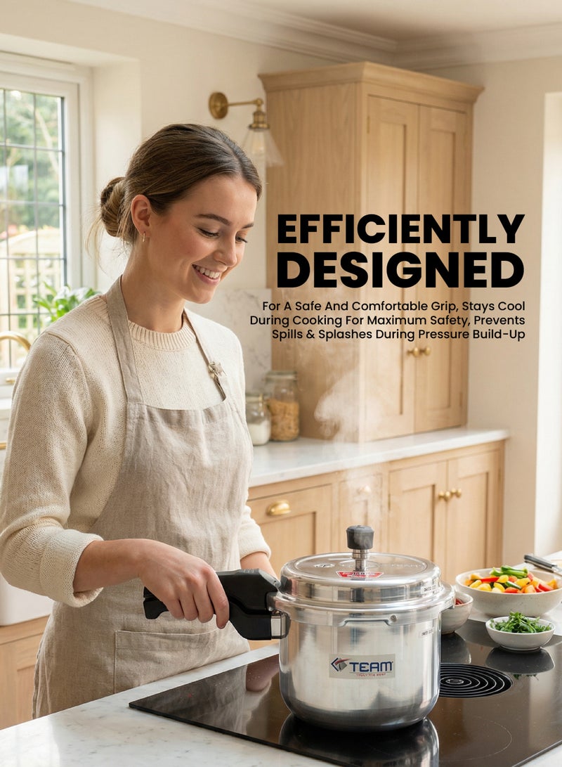 تيم TEAM Pressure Cooker 3 Liter – Heavy‑Duty Aluminium Cooker with Bakelite Handle, Anti‑Spill Lid, Whistle Valve, Fast Cooking – Gas & Electric Stove Compatible - Image 2