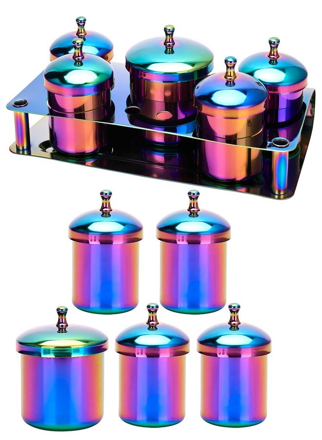 ZIBARBER Acrylic Liquid Container 5 PCS Stainless Steel Acrylic Liquid Powder Cup with Lids Dappen Dish Liquid Powder Holder Container Nail Art Equipment Tools for Nail Design Tools (Color) - Image 1