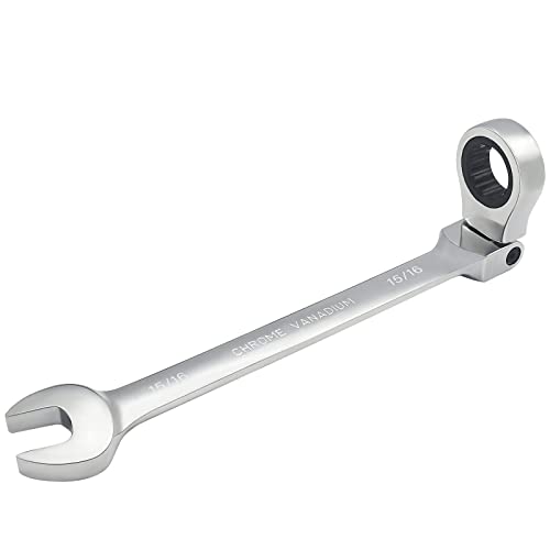FOCMKEAS 15/16 Inch Flex-Head Ratcheting Combination Wrench SAE 72 Teeth 12 Point Ratchet Box Ended and Open End Spanner Tools, Flexible Head Gear Wrench, Heat-Treated CR-V - Image 1