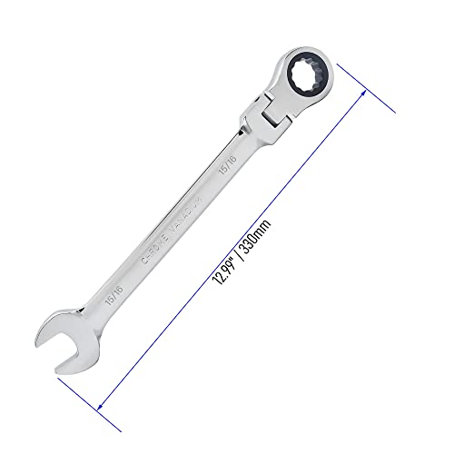 FOCMKEAS 15/16 Inch Flex-Head Ratcheting Combination Wrench SAE 72 Teeth 12 Point Ratchet Box Ended and Open End Spanner Tools, Flexible Head Gear Wrench, Heat-Treated CR-V - Image 2