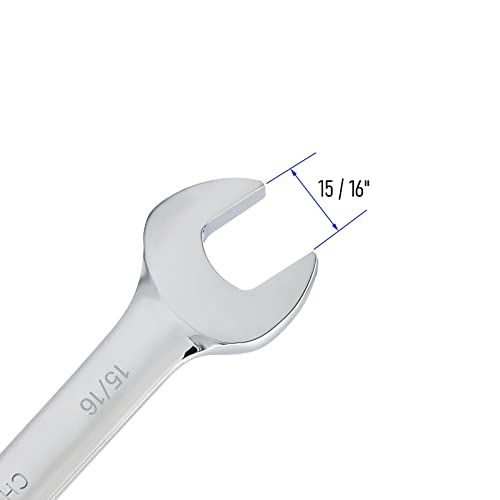 FOCMKEAS 15/16 Inch Flex-Head Ratcheting Combination Wrench SAE 72 Teeth 12 Point Ratchet Box Ended and Open End Spanner Tools, Flexible Head Gear Wrench, Heat-Treated CR-V - Image 4
