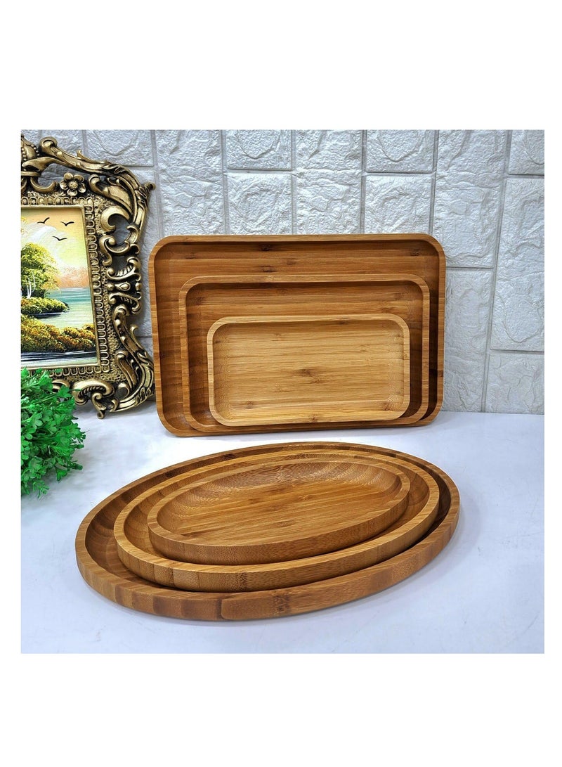 Elegance in Food Serving Mk Waterproof Bamboo Wood Serving Tray Set (Oval)  - Image 2