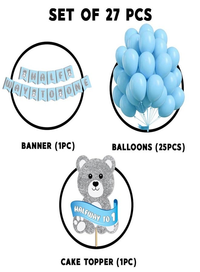 Festiko® Set of 27 Pcs Half Way To One Birthday Combo (Banner, Balloons, Cake Topper), Half Birthday Decoration Items (COMBO K) - Image 2