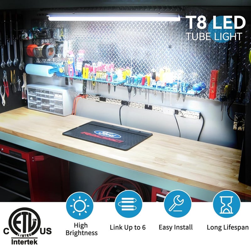 SHOPLED 4FT LED Shop Light, 48W 7200LM 6000K Cool White, D-Shape 300° Beam Angle, Linkable T8 LED Tube Lights Fixtures, 4 Foot Shop Lights for Workshop Garage Workbench, ETL Listed, 4 Pack - Image 2