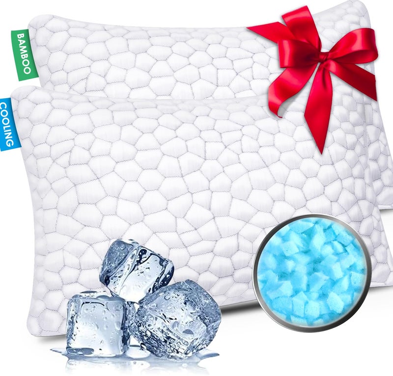 Cooling Pillows King Size Set of 2 Pack Shredded Memory Foam Pillows for Sleeping Adjustable Cool Bed Pillow for Side Back Stomach Sleepers Luxury Gel Neck Pillow for Neck and Shoulder Pain Relief