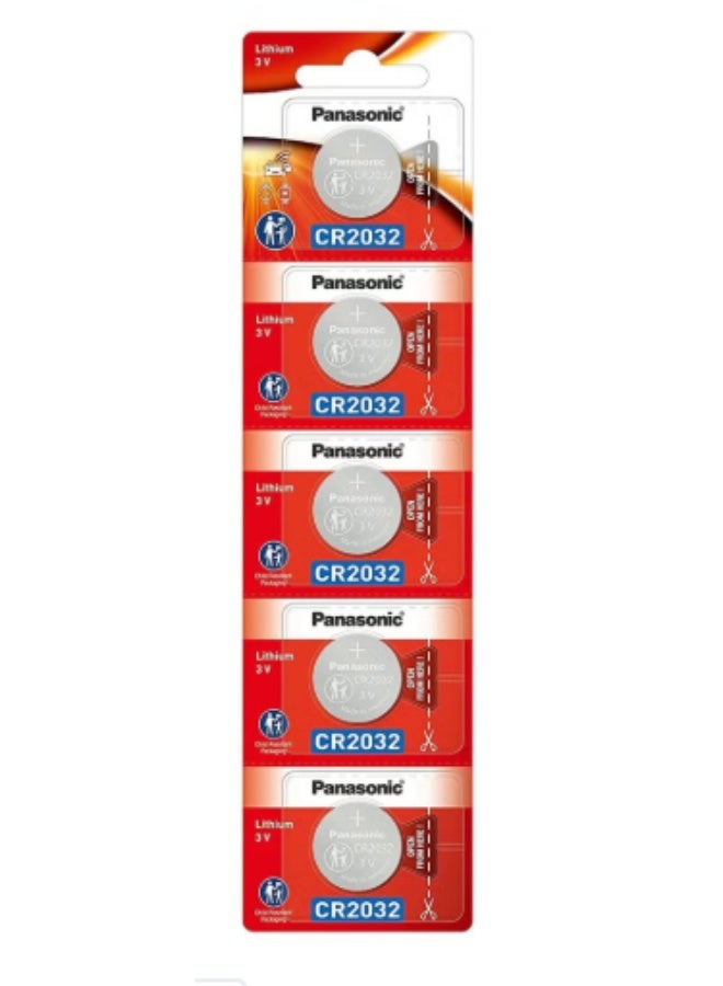 Panasonic CR2032 Lithium Battery, Coin Cell 3V Battery 5-Piece Original - Image 1