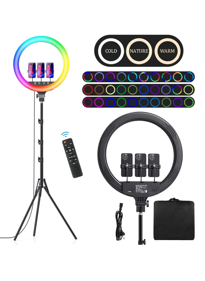 Generic 18-Inch RGB LED Ring Light with 200 cm Tripod & 3 Phone Holders - 3 White Light Modes, 21 RGB Modes, 9 Brightness Levels  - Image 1