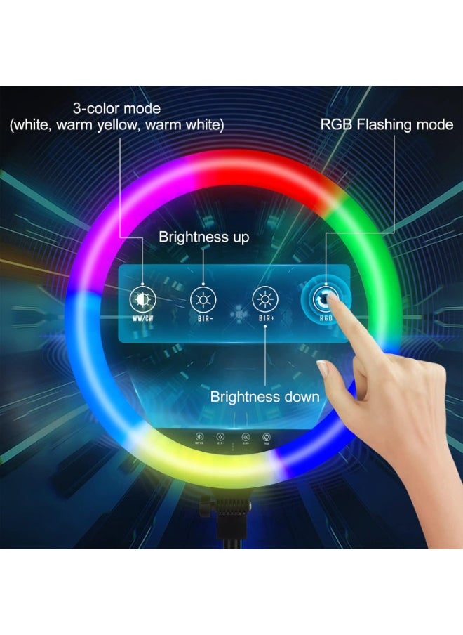 Generic 18-Inch RGB LED Ring Light with 200 cm Tripod & 3 Phone Holders - 3 White Light Modes, 21 RGB Modes, 9 Brightness Levels  - Image 5