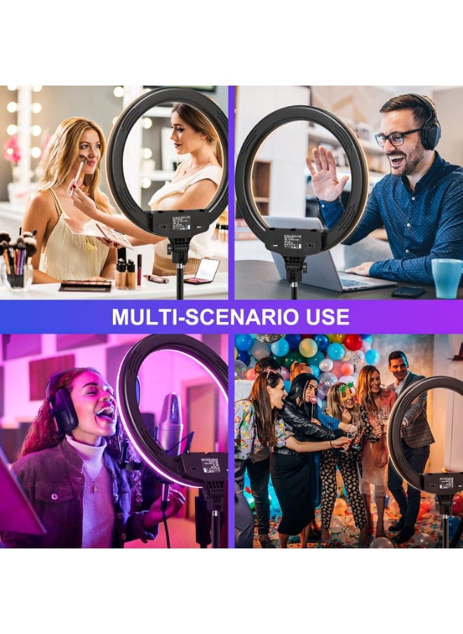 Generic 18-Inch RGB LED Ring Light with 200 cm Tripod & 3 Phone Holders - 3 White Light Modes, 21 RGB Modes, 9 Brightness Levels  - Image 3
