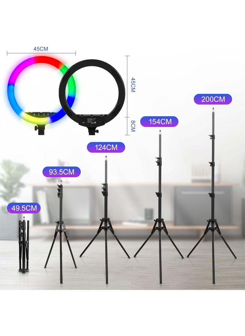 Generic 18-Inch RGB LED Ring Light with 200 cm Tripod & 3 Phone Holders - 3 White Light Modes, 21 RGB Modes, 9 Brightness Levels  - Image 4