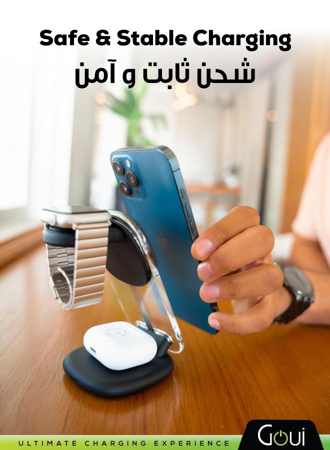 Goui 3-in-1 Ultra-Fast Wireless Charger – Simultaneously Charge Your Apple Watch, AirPods, and Phone with Ease and Speed – Convenient, Time-Saving, and Efficient Charging Solution - Black - Image 4