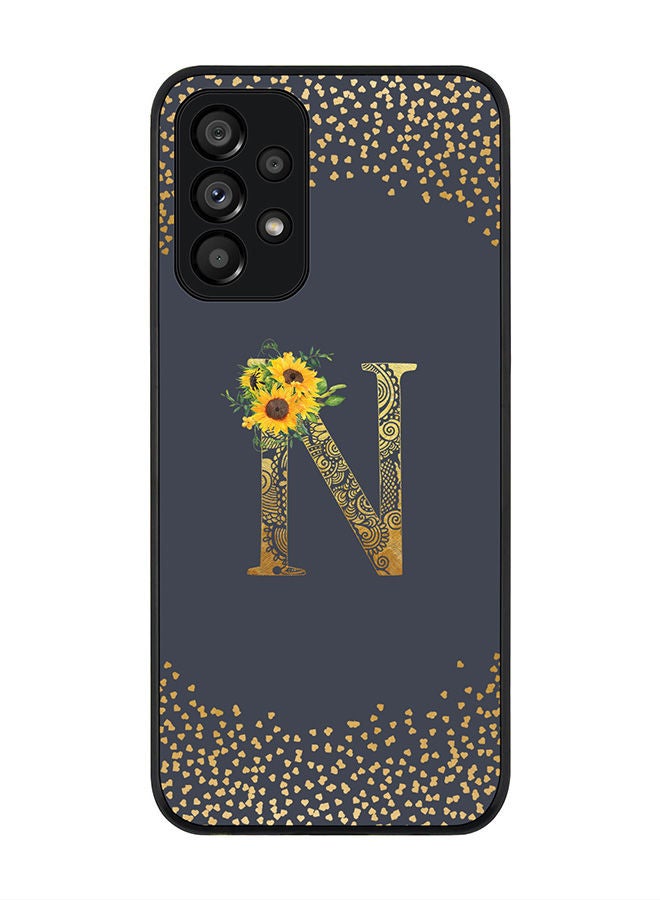 Stylizedd Rugged Black edge case for Samsung Galaxy A73 5G Slim fit Soft Case Flexible Rubber Edges Anti Drop TPU Gel Thin Cover - Custom Monogram Initial Letter Floral Pattern Alphabet - N (Grey ) - Image 1