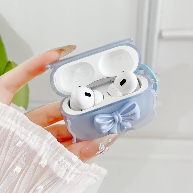 OTOPO Cute AirPods Pro 2/1 Gen Clear Case, Girly 3D Bow Design Soft TPU Protective Shockproof Kawaii Apple iPod Pro 2nd/1st Generation Cover with Cleaner Pen & Keychain Girls Women 2023/2022/2019 - Image 2