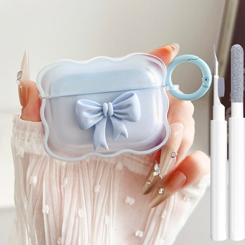 OTOPO Cute AirPods Pro 2/1 Gen Clear Case, Girly 3D Bow Design Soft TPU Protective Shockproof Kawaii Apple iPod Pro 2nd/1st Generation Cover with Cleaner Pen & Keychain Girls Women 2023/2022/2019 - Image 1