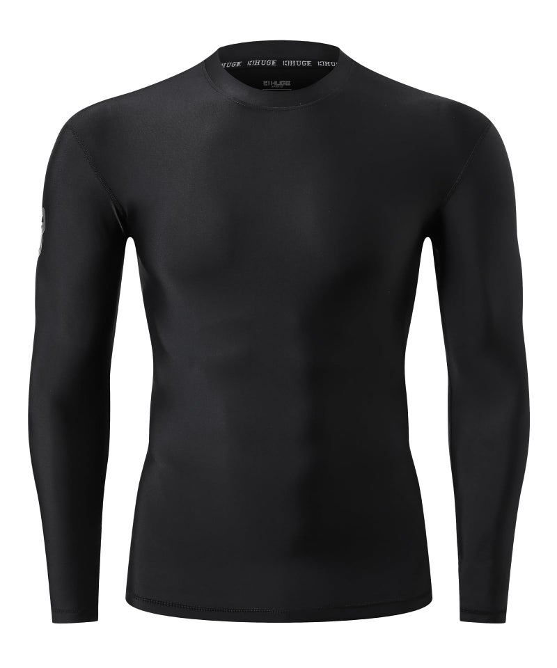 ADOREISM Men's Rash Guard Long Sleeves Splice UPF 50+ BJJ Jiu Jitsu Rash Guard Compression Swimming Shirts (Black, XL) - Image 2
