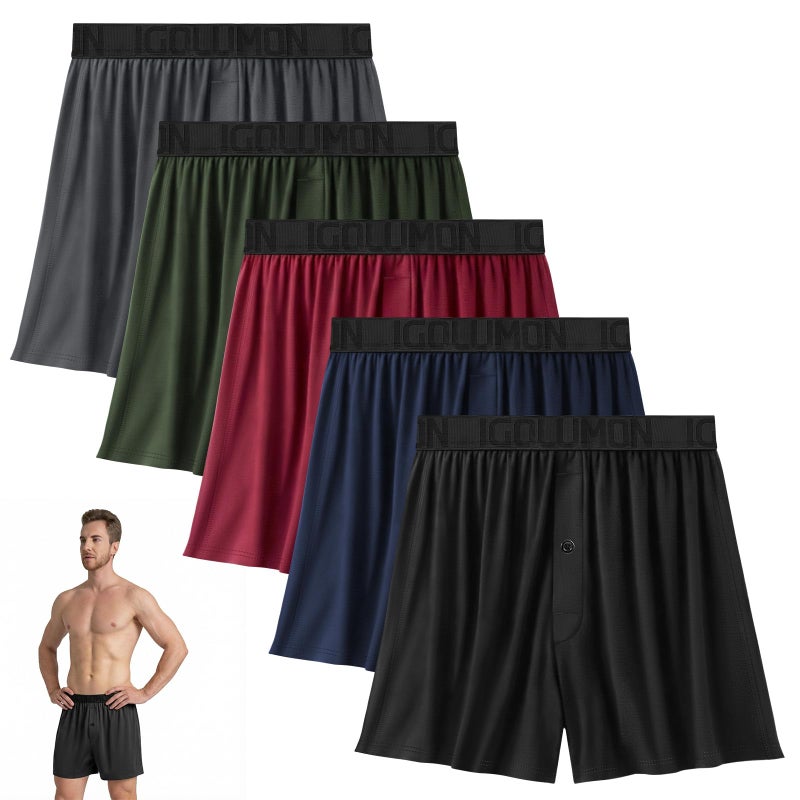 IGOLUMON Mens Boxer Shorts Underwear Soft Breathable Bamboo Rayon Boxers for Men Relaxed Fit Boxers with Button Fly 5 Pack - Image 1