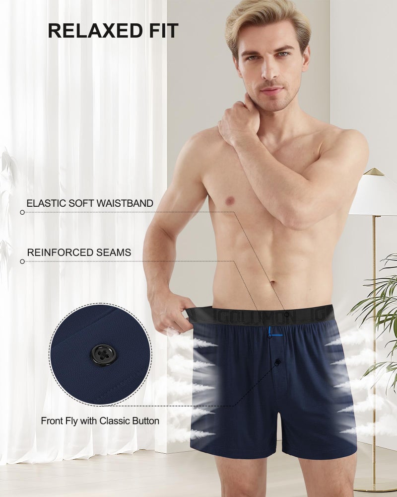 IGOLUMON Mens Boxer Shorts Underwear Soft Breathable Bamboo Rayon Boxers for Men Relaxed Fit Boxers with Button Fly 5 Pack - Image 4