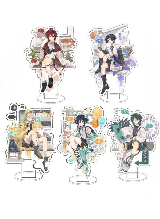 Genshin Impact Stand Figure Acrylic Ornaments Stand Model Collections Peripheral Statue Card Character Proof Series Transparent Figure Model Fans Decoration Collection Desk Decor Toys Cute(5pcs)  - Image 1