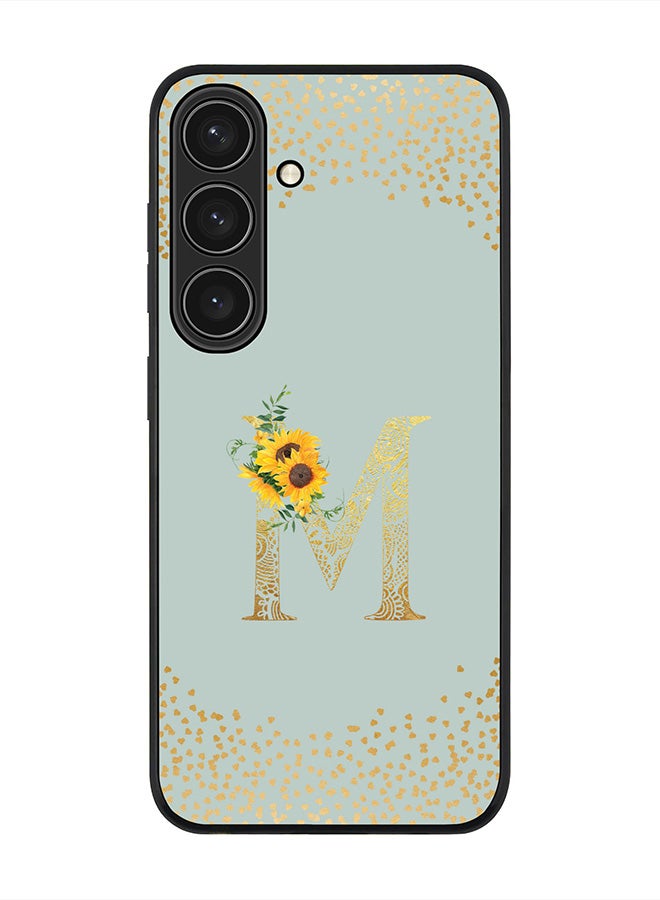 Stylizedd Rugged Black edge case for Samsung Galaxy S24 Case Cover- Custom Monogram Initial Letter Floral Pattern Alphabet-M  (Light Grey ) - Image 1