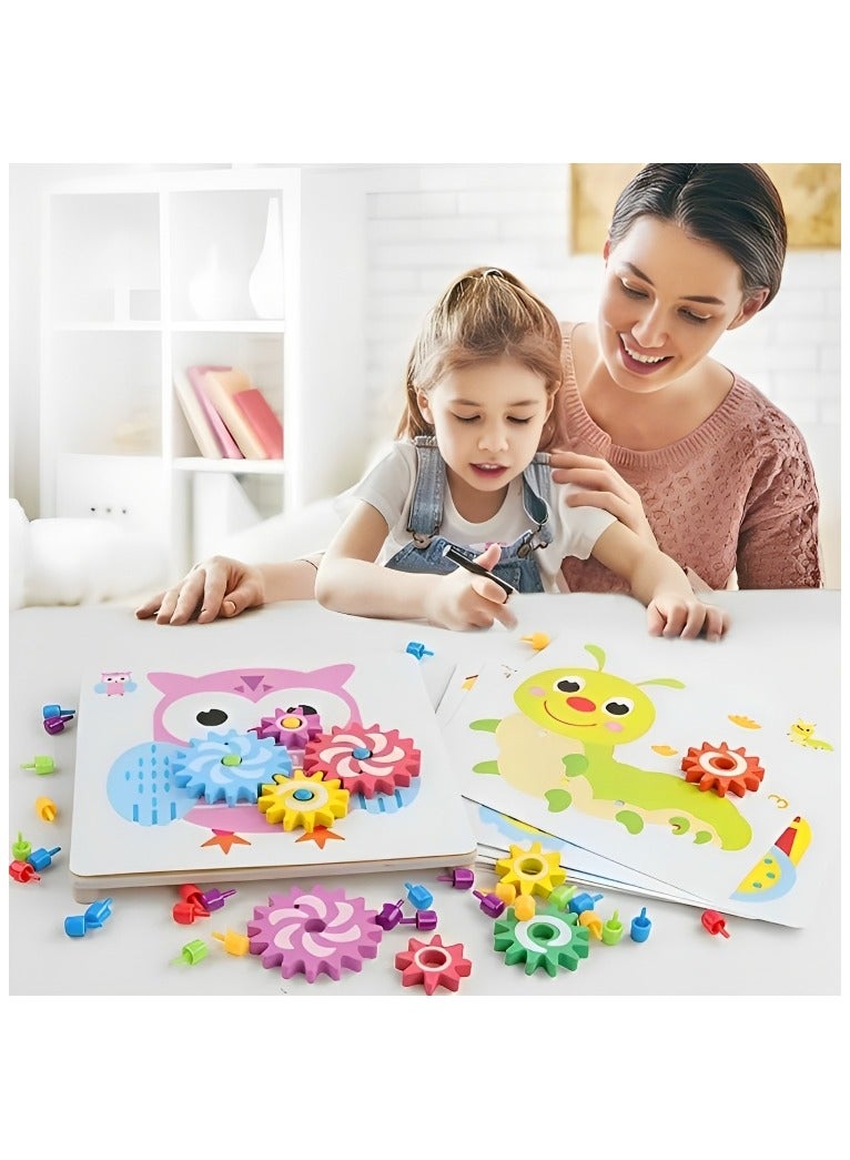 Wooden Gear Jigsaw Puzzle for Toddlers, Educational Peg Board Toy with Rotating Gears, Bright Colors and Cute Shapes, Montessori Inspired Learning Toy for Motor and Sensory Skills Develop, Ideal Gift  - Image 2