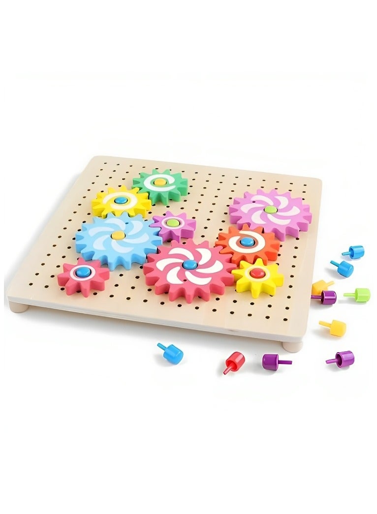 Wooden Gear Jigsaw Puzzle for Toddlers, Educational Peg Board Toy with Rotating Gears, Bright Colors and Cute Shapes, Montessori Inspired Learning Toy for Motor and Sensory Skills Develop, Ideal Gift  - Image 3