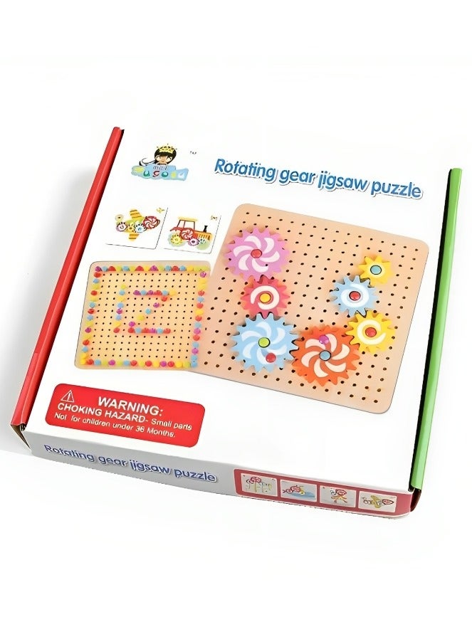 Wooden Gear Jigsaw Puzzle for Toddlers, Educational Peg Board Toy with Rotating Gears, Bright Colors and Cute Shapes, Montessori Inspired Learning Toy for Motor and Sensory Skills Develop, Ideal Gift  - Image 1