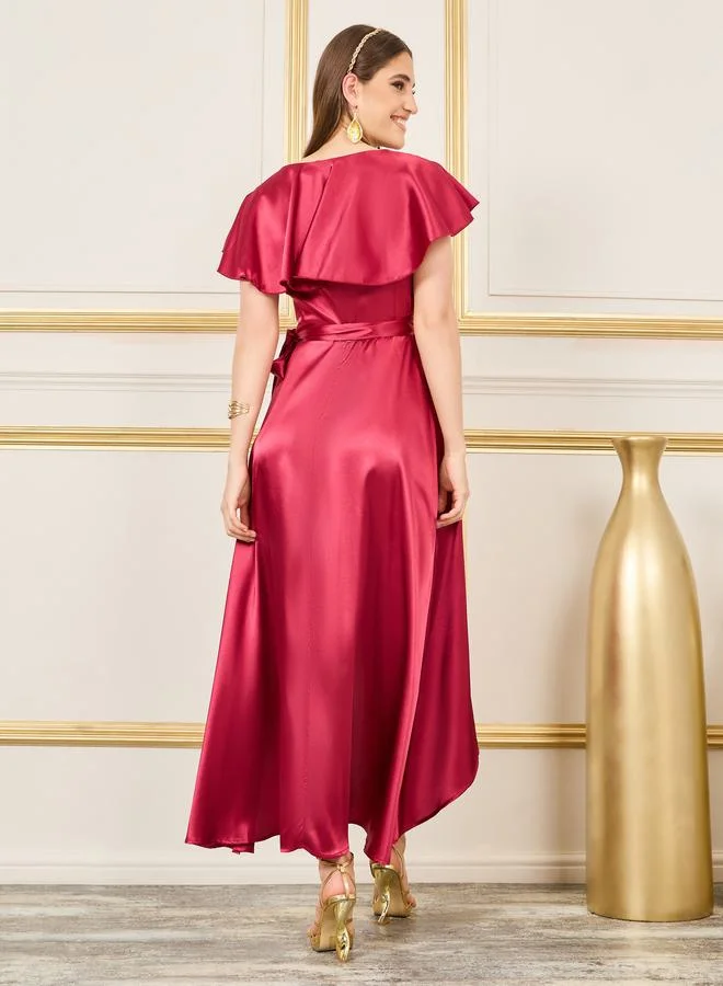 Styli Satin Ruffle Dress