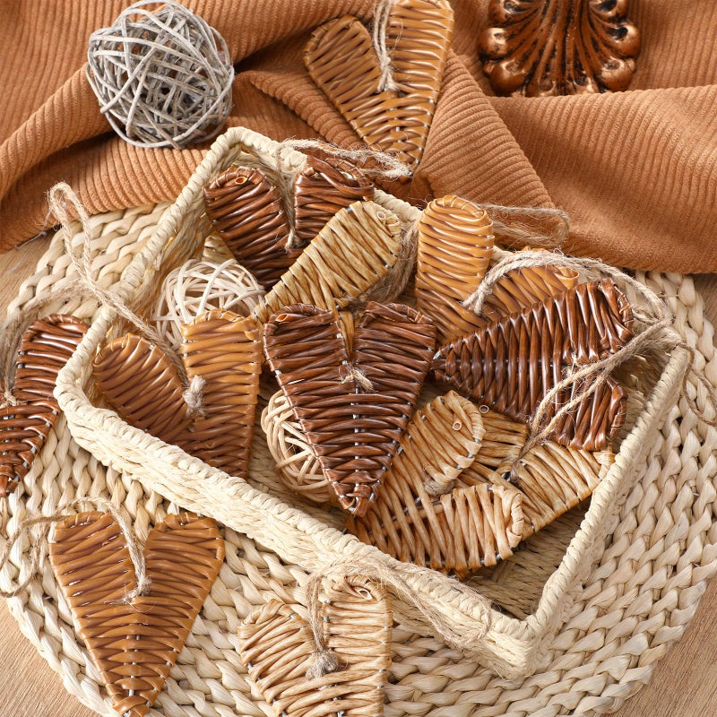 Vercraft 12 Pcs Valentine's Day Ornaments Rattan Hearts Tree Ornaments 2.36 Inch Wicker Heart Vase Bowl Fillers Valentines Day Decorations for Home Tree Table Craft - Image 1