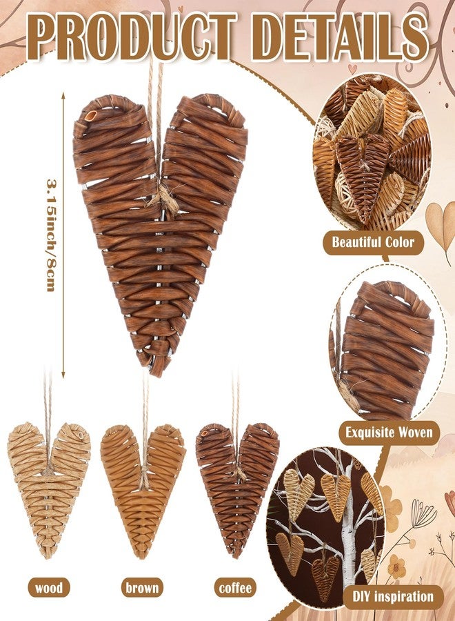 Vercraft 12 Pcs Valentine's Day Ornaments Rattan Hearts Tree Ornaments 2.36 Inch Wicker Heart Vase Bowl Fillers Valentines Day Decorations for Home Tree Table Craft - Image 3