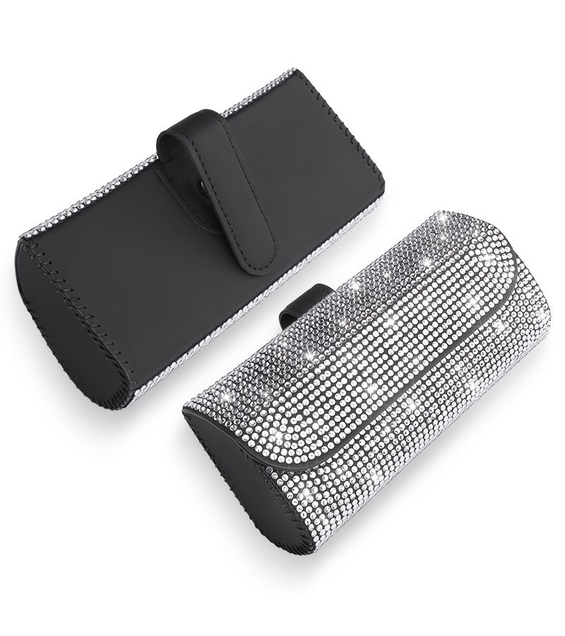 White Luxury PU Leather Car Sun Visor Sunglasses Case Storage Pouch - Image 3