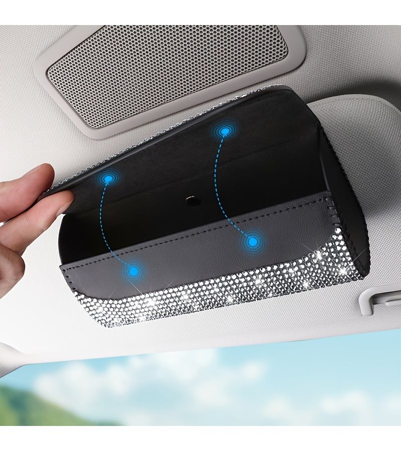 White Luxury PU Leather Car Sun Visor Sunglasses Case Storage Pouch - Image 5
