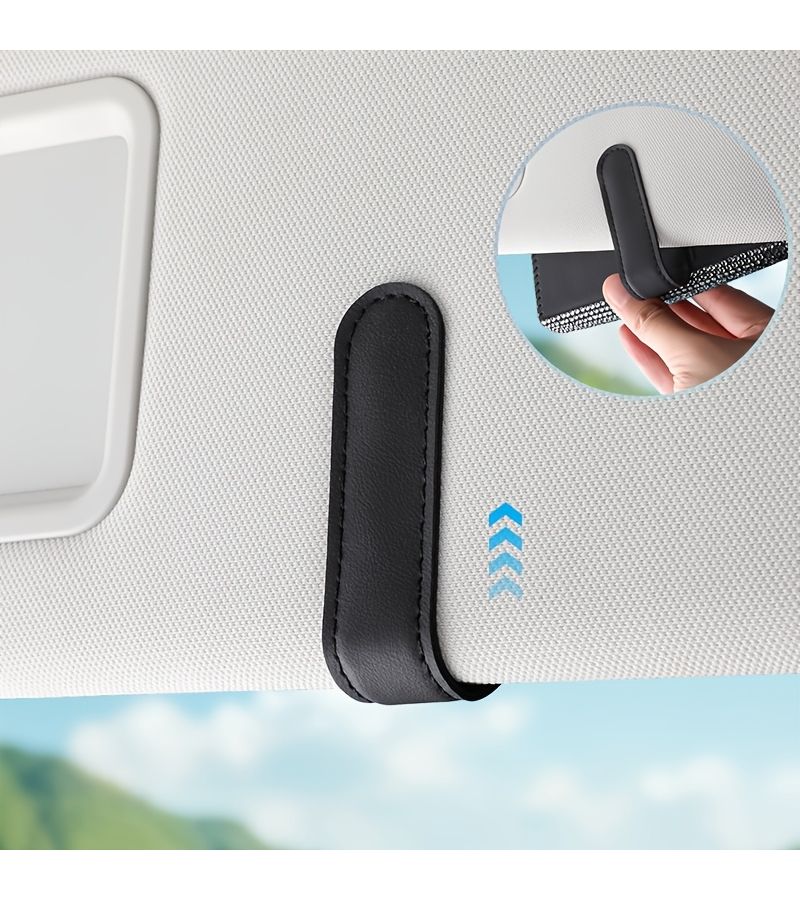 White Luxury PU Leather Car Sun Visor Sunglasses Case Storage Pouch - Image 4
