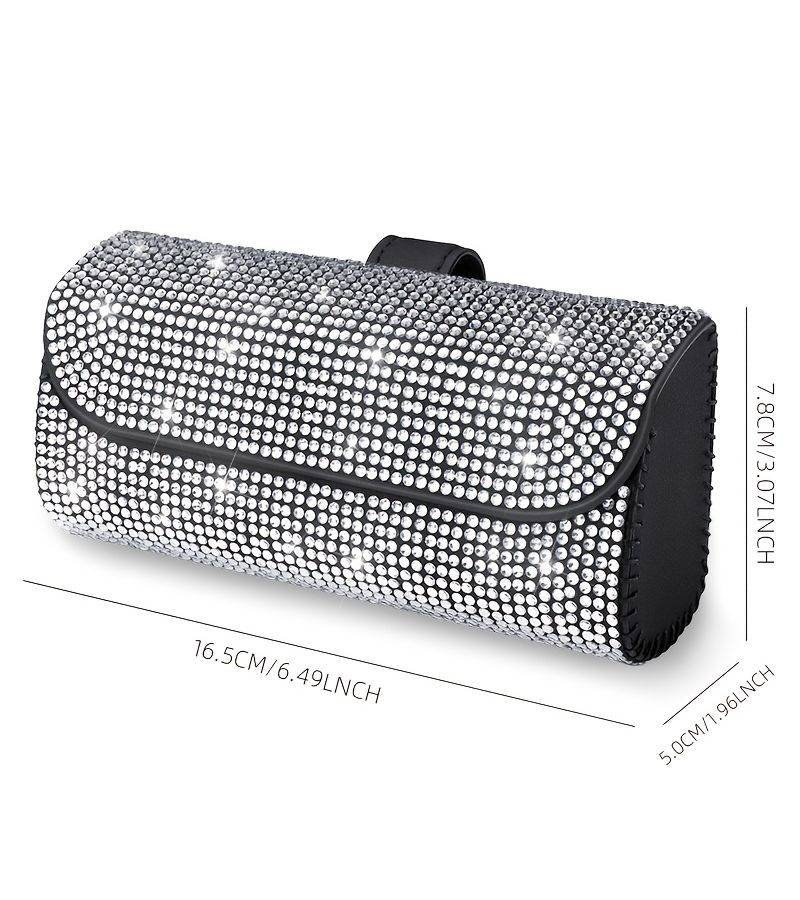 White Luxury PU Leather Car Sun Visor Sunglasses Case Storage Pouch - Image 2
