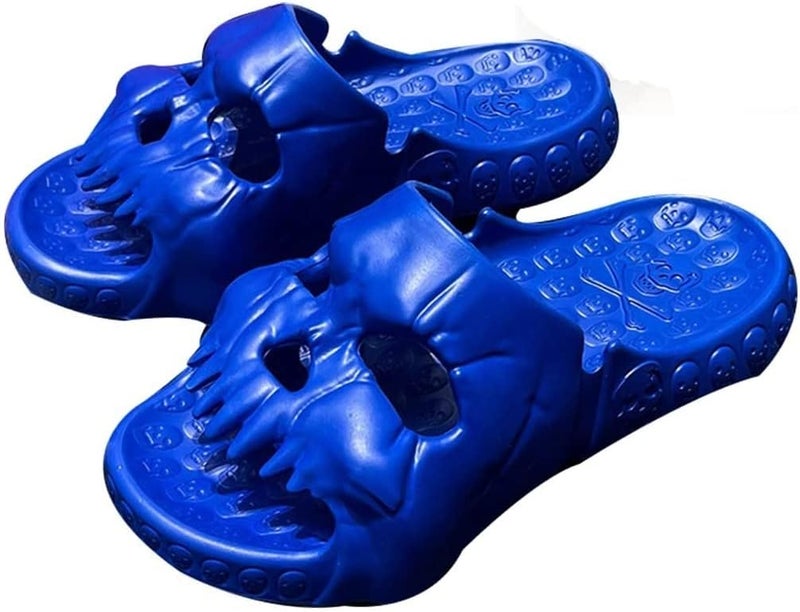 woobles Skull Design Single Band Slides, 2023 New EVA Thick Bottom Skull Design Could Slippers, Unique Couple Beach Sandals for Women and Men (42-43,Blue) 42-43 Blue - Image 1