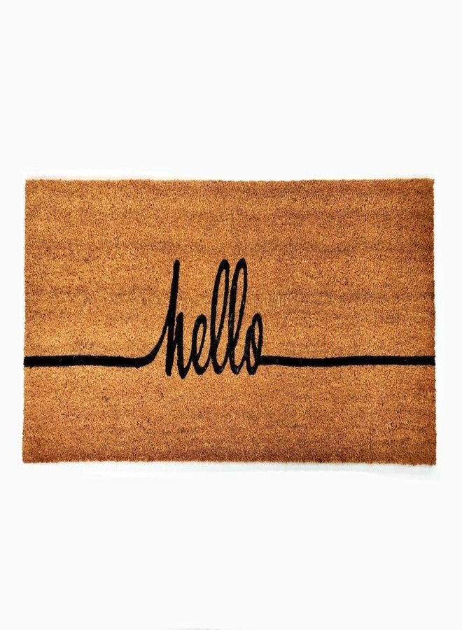 Kempf Cursive Hello Coco Coir Doormat, 18" x 47", Heavy-Duty Indoor Outdoor Entrance Mat with Non-Slip Backing - Image 1