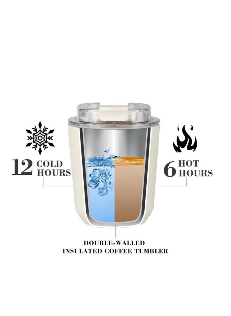 Stainless Insulated Tumblers with Lid, Vacuum Insulated Travel Mug Water Coffee Cup, Leak Proof Reusable Double Walled Coffee Tumbler for Iced and Hot Drinks (250ml, White) - Image 3