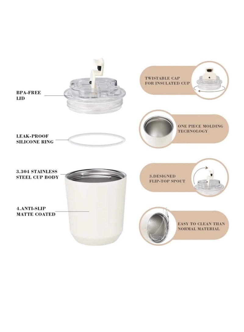 Stainless Insulated Tumblers with Lid, Vacuum Insulated Travel Mug Water Coffee Cup, Leak Proof Reusable Double Walled Coffee Tumbler for Iced and Hot Drinks (250ml, White) - Image 4