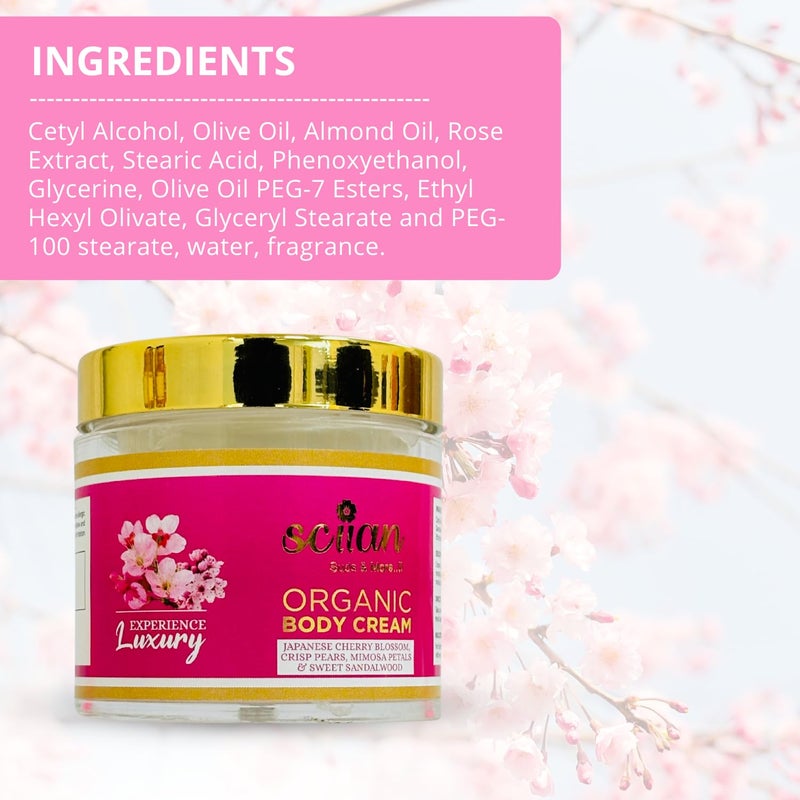 SCIIAN Japanese Cherry Blossoms Crisp Pears Mimosa Petals And Sweet Sandalwood Body Cream 100gm Body Cream for Women Body Cream for Dry Skin Enriched with Olive Oil Almond Oil Pack of 4 - Image 2