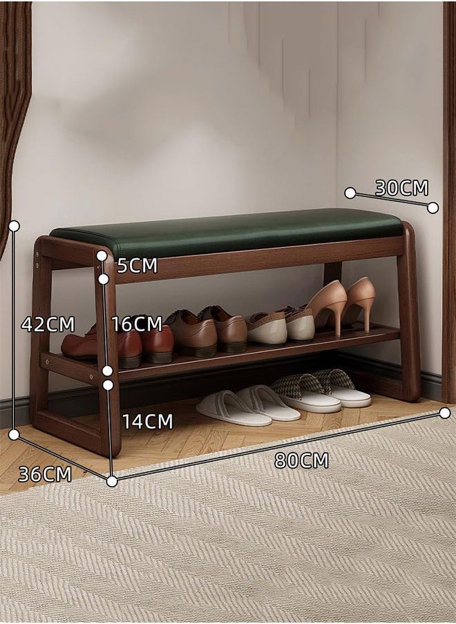 GoldenLike Shoe Bench 2-Tier Shoe Storage Rack Wooden Shoe Cabinet Entryway Bench Shoe Organizer Storage Stool for Entryway Hallway Bedroom Living Room(Green 80cm)  - Image 2