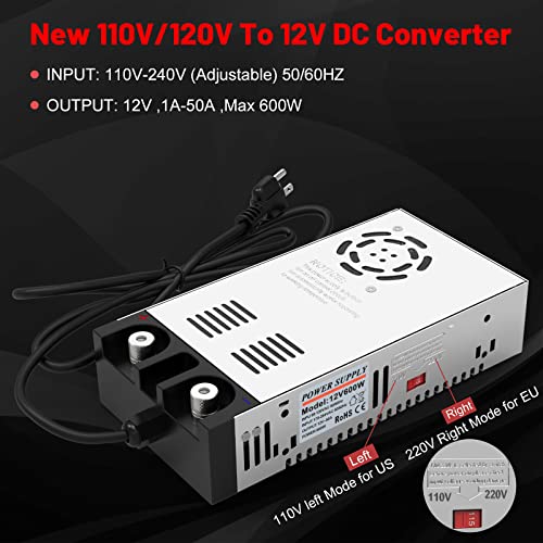 IMAYCC 110V AC to 12V DC Converter Power Supply 12V DC Switch Transformer for LED Strip, LCD Monitor, CCTV, Radio,Car Stereo and Diesel Heater 50A 600W - Image 2