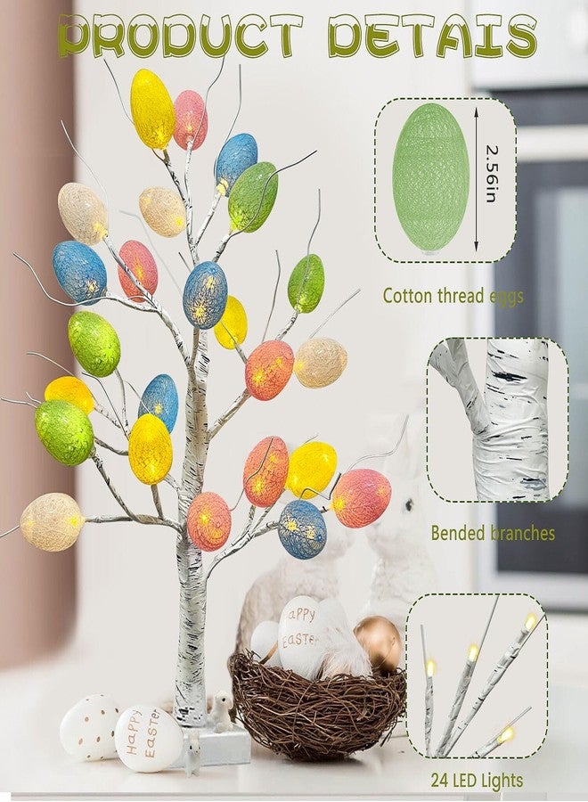 BirdNest زينة عيد الفصح، شجرة بيض عيد الفصح الاصطناعية المضاءة مسبقًا بمصابيح LED، شجرة البتولا المضيئة بطول قدمين، مصباح شجرة مضيء لتزيين طاولة عطلة الربيع - Image 4