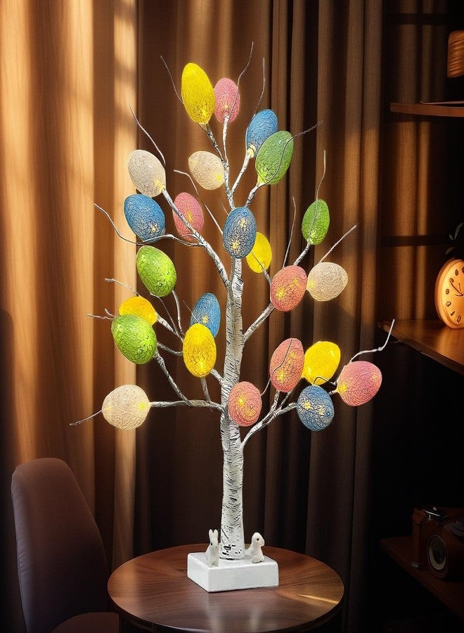 BirdNest زينة عيد الفصح، شجرة بيض عيد الفصح الاصطناعية المضاءة مسبقًا بمصابيح LED، شجرة البتولا المضيئة بطول قدمين، مصباح شجرة مضيء لتزيين طاولة عطلة الربيع - Image 2