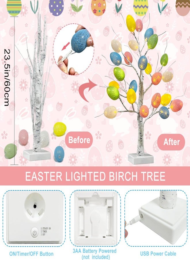 BirdNest زينة عيد الفصح، شجرة بيض عيد الفصح الاصطناعية المضاءة مسبقًا بمصابيح LED، شجرة البتولا المضيئة بطول قدمين، مصباح شجرة مضيء لتزيين طاولة عطلة الربيع - Image 5
