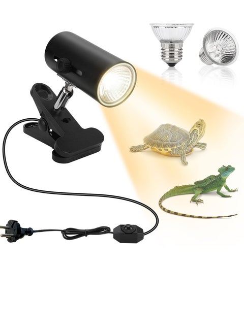 Tortoise Heat Lamp Basking Light for Reptiles, Turtle Light Holder with EU Plug 360° Rotating Reptile Heat Lamp with 3 UVA/UVB Reptile Heat Bulb, E27 Adjustable Brightness Reptile Clamp Lamp